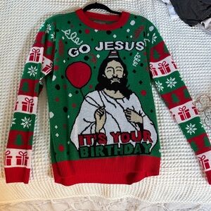 Tipsy Elves Green and Red Jesus Christmas Sweater